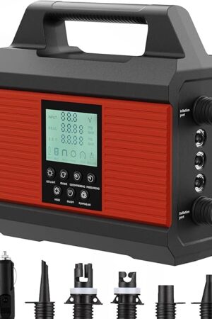 20PSI Paddle Board Pump, Sup Pump Electric Portable with Auto-Off/Deflation, Dual Stage 12V DC Car Connector Air Pump for Inflatables, Kayak and Air Mattress