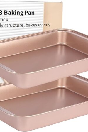 9x13 Baking Pan, Rectangle Cake Pan Nonstick, Bakeware Baking Pans for Oven, Easy Clean, Carbon Steel Cake Pan for Lasagna Brownies Casseroles Cakes Pan, Rose Gold