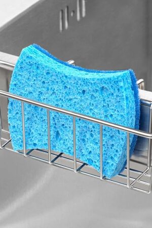 Damita Kitchen Sponge Holder Sink Caddy Brush Dish Sponge Holder Brush Dishwashing Liquid Drainer Rack Silver, Small (5.8" x 1.8" x 2.3")