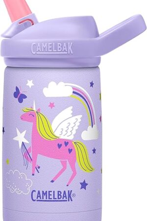 CamelBak Eddy+ Kids Bite Valve Straw Insulated Stainless Steel Water Bottle Magic Unicorns, 12oz