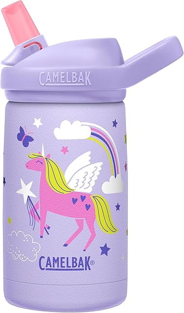 CamelBak Eddy+ Kids Bite Valve Straw Insulated Stainless Steel Water Bottle Magic Unicorns, 12oz