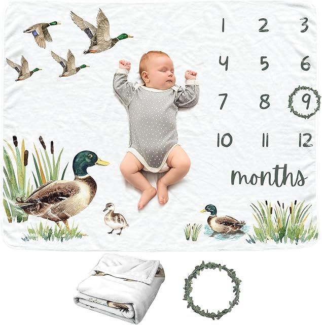 Mallard Duck Baby Monthly Blanket for Boy & Girls, Newborn Month Blanket, Soft Flannel Photography Background Prop Blanket, Personalized Shower Gift, Mallard Duck