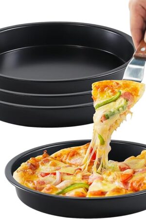 4 Pack Non-Stick Dish Pizza Pan-Baking Pan Pizza Baking Tray- Heavy-Duty Pizza Dish Non-Stick Baking Sheet for Oven, Dishwasher Safe (7inch)