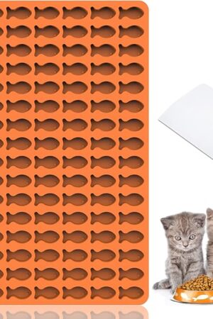 Cat Treat Molds, 112 Cavities Mini Fish Shape Silicone Mold for Baking Pet Treats/Biscuits/Snacks for Cat, Dog or Kids as Awards, Food-Grade Fish Mold for Candy/Chocolate (with a Scraper)