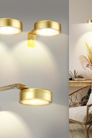 3 Pack Gold Battery Operated Picture Light, Wireless Picture Lights for Wall with Remote Dimmable Timer,3 Lighting Modes Pictures Frame Light for Artworking,Magnetic Painting Lights Wall Decor