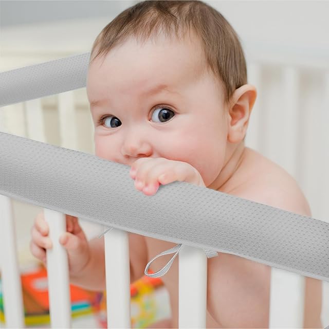 3 PC Crib Rail Covers for Teething,Bed Rail Guard,Protector for Sides,Reversible Guard Rail Protector for Full Size Crib(New-Gray)