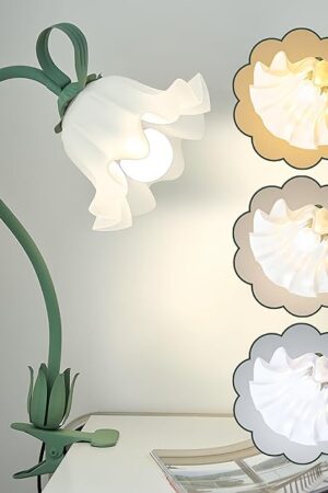 Clip on Light Flower Desk Lamp with Clamp,3 Color Modes LED Eye-Caring Reading Light Flexible Gooseneck Book Light Study Clip on Lamp for Desk Piano Office Headboard Dorm Bed (Green Lamp)