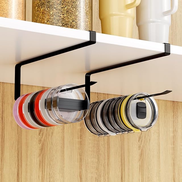 2 PCS Tumbler Lid Organizers, Ample Lid Capacity Up to 30 Lids, No Adhesive No Drill Yeti Lid Organizer Holder Inside Cabinet, Space-Saving Yeti Stanley Tumbler Cup Lid Holder Organizer for Kitchen