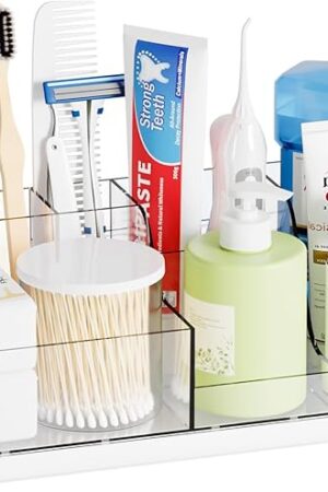 Yieach Bathroom Sink Organizer Rack,Countertop Toothbrush Organizers,7 Slots Family Size Tooth Brush Holder Set for Kids,Electric Toothbrush,Toothpaste,Toiletry Holder and Mens Vanity Organizer,White