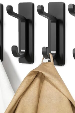 Wall Hooks for Coat and Towel: 13LB Adhesive Door Hanger Stick on, Matt Black 4 Pack
