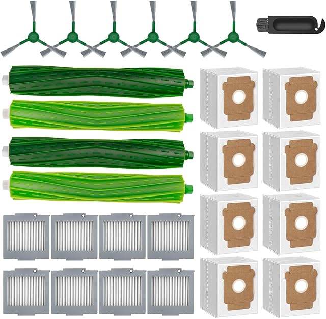 27 Pack Replacement Parts Accessories for iRobot Roomba Max 705 Vac/Plus 504 Vac Robot Vacuum, 2 Set Rubber Brush & 8 HEPA Filter & 8 Dust Bag & 6 Side Brush with 1 Cleaning Tool