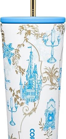 Corkcicle Disney Princess Cold Cup - Keeps Drinks Cold for 12 Hours - Triple-Insulated Stainless Steel - Straw & Screw-On Lid - Summer Drinkware Gift - Keeps Drinks Ice Cold - 24 oz - Belle