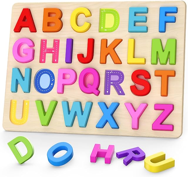 The Alphabet Puzzles, Wooden Puzzles for Toddlers, ABC Shape Puzzles for Kids, Preschool Learning Activities, Gift for Girls Boys