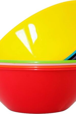 Youngever 9 Pack 3000ML Re-usable Plastic Mixing and Serving Bowls, Popcorn Bowls, Salad Bowls, Chip and Dip Serving Bowls, in 9 Colors (Rainbow)