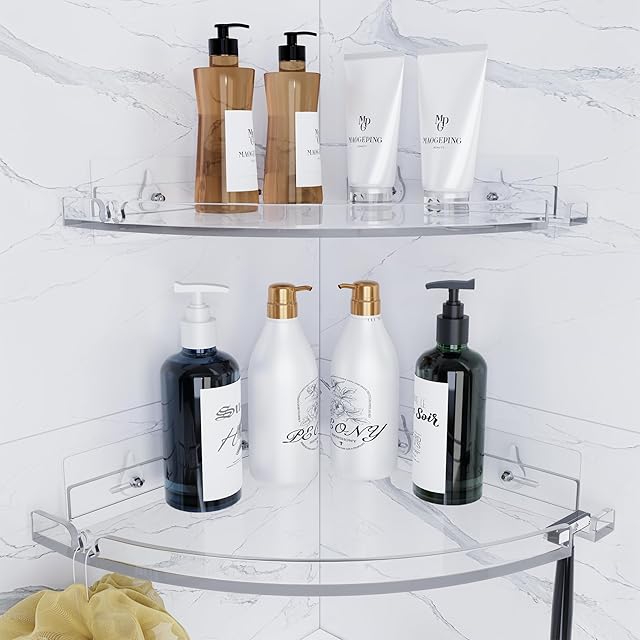 Clear Acrylic Corner Shower Shelves Adhesive 2-Pack