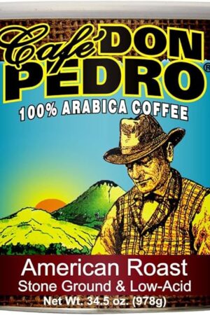 Cafe Don Pedro American Roast Naturally Low Acid Coffee - 34.5 Ounce Large Can for Coffee Lovers with Sensitive Stomachs - Delicious, Smooth Flavor, Medium Roast Stone Ground Coffee