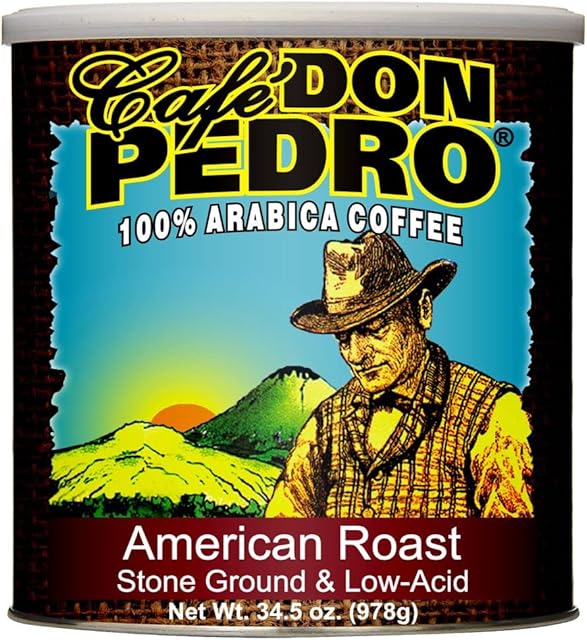 Cafe Don Pedro American Roast Naturally Low Acid Coffee - 34.5 Ounce Large Can for Coffee Lovers with Sensitive Stomachs - Delicious, Smooth Flavor, Medium Roast Stone Ground Coffee