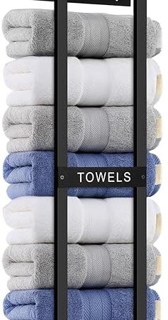 Bathroom Towel Storage Rack, Wall Mounted Bathroom Towel Rack, 30 inch Heavy Duty 6 Large Towels, Wall Mounted Towel Rack for Rolled Towels, Black