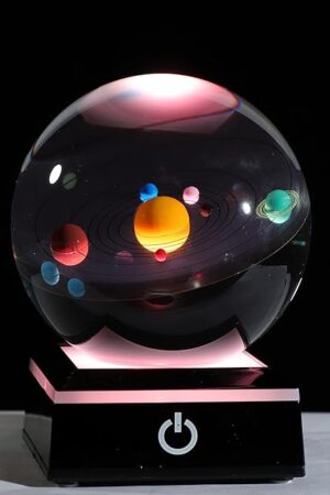 3d Solar System Model Crystal Ball 80mm 3.15inch - Outer Space Astronomy Gifts Room Decor Crystal Sphere Unique Gifts For Men Him Best Birthday Dad Physics Science Teacher Night Light Planet Lamp
