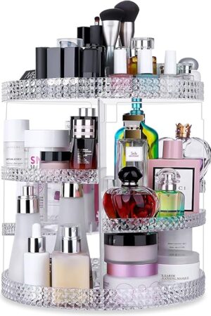 Awenia Makeup Organizer 360-Degree Rotating, Adjustable Makeup Storage, 7 Layers Large Capacity Cosmetic Storage Unit, Fits Different Types of Cosmetics and Accessories, Plus Size(Acrylic Clear)