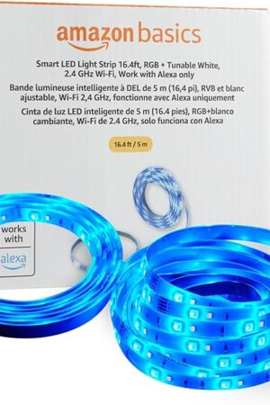 Amazon Basics Smart LED Light Strip, 16.4 Feet, RGB + Tunable White, Works with Alexa Only, 2.4 GHz Wi-Fi, No Hub Required