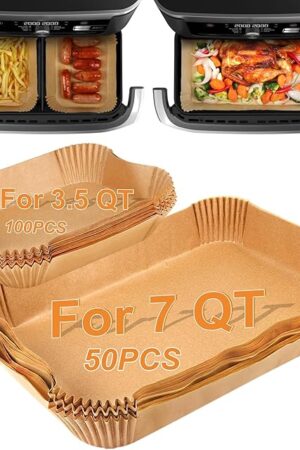 BYKITCHEN Air Fryer Liners Compatible with Ninja Foodi DZ071 7-QT/ 11-QT/Bella 4 QT TriZone Airfryer/Instant 9 QT DualZone FlexBasket Airfryer, 100pcs Small Air Fryer Dual Liners & 50pcs for Large