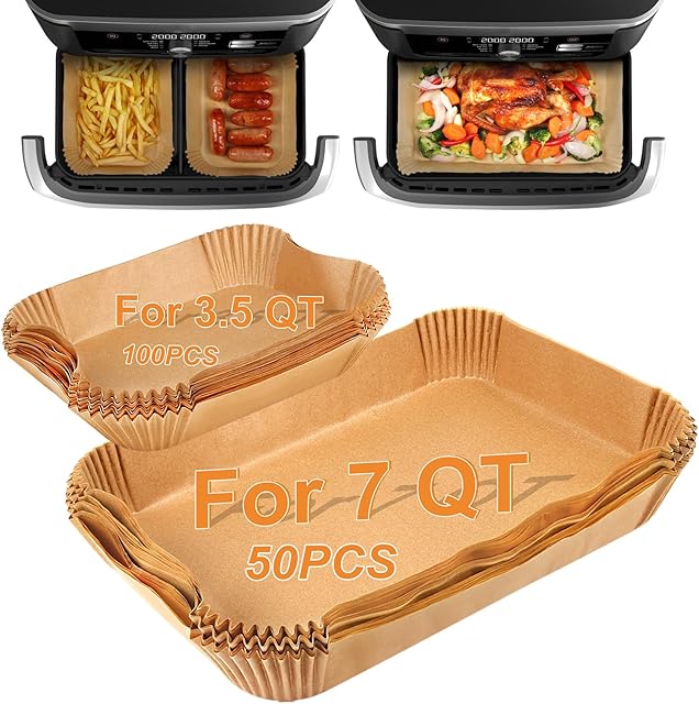 BYKITCHEN Air Fryer Liners Compatible with Ninja Foodi DZ071 7-QT/ 11-QT/Bella 4 QT TriZone Airfryer/Instant 9 QT DualZone FlexBasket Airfryer, 100pcs Small Air Fryer Dual Liners & 50pcs for Large