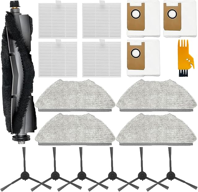 19 Pcs Accessories for AIRROBO T20+ Robot Vacuum Cleaner, 1 Main Brush, 3 Dust Bags, 4 HEPA Filters, 4 Mop Pads, 6 Side Brushes, T20+ Replacement Kit