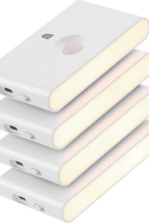 4 Pack Motion Sensor Night Light with Dusk to Dawn Sensor, Rechargeable Motion Sensor Light Indoor, Battery Operated Night Light for Hallway, Stairway, Bathroom, Bedroom, Kitchen