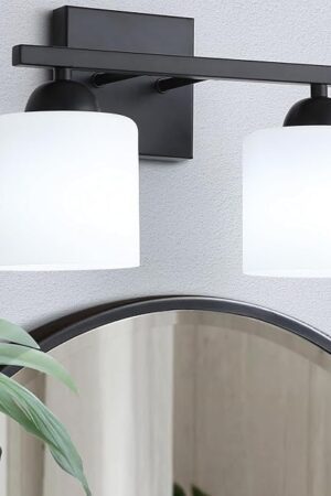 2-Light Matte Black Vanity Light Modern Bathroom Light Fixtures Wall Sconce Milky White Glass Shades Farmhouse