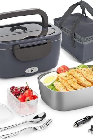 Electric Lunch Box Food Heater for Adults 80W Portable Food Warmer for Car/Home 1.5L Heated Lunch Box for Adults, 12V/24V/110V Loncheras para Hombres de Trabajo lonchera eléctrica portátil
