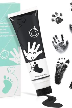 75ml Black Baby Hand and Footprint Ink Kit, Baby Handprint Footprint Paint for Newborn Keepsake, Dog Cat Paw Print Kit, Washable, Non Toxic Acid-Free, Safe Gentle for Ideal New Mom Gifts
