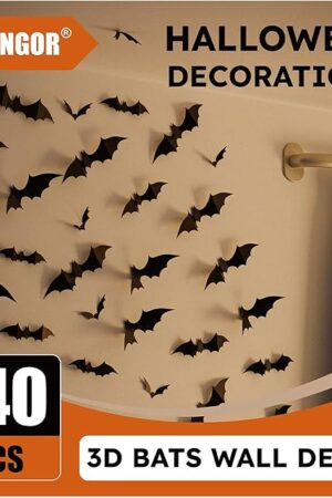Cleangor® 140Pcs Bats Halloween Decor, Spooky Halloween Party Supplies Stickers, 3D Bats Wall Decal, Cute Halloween Decorations Indoor for Bedroom, Bathroom, Home, Door, Window, Office