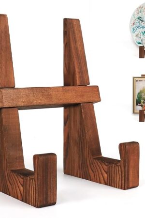 Wooden Plate Stand - 8.8inch Wood Plate Holder Stand for Display, Rustic Wooden Picture Frame Holder Stand, Decorative Table Top Easels for Display
