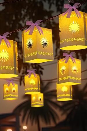 20 Pack Princess Sun Hanging Lanterns DIY Set Purple Princess Hanging Paper Lanterns Purple Sun Cutout Square Round Decorations for Photo Props Birthday Party(Classic Color)