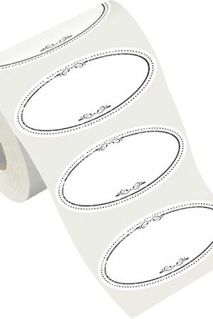 500 Removable Freezer Pantry Oval Canning Labels, Black Polka Borders, Water Oil Resistant with Perforation Line for Food Containers Jars Kitchen Restaurant Storage Organization