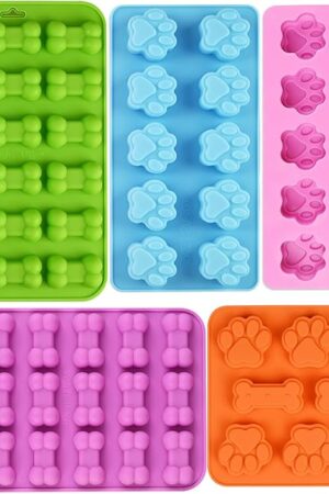 WMKGG Puppy Dog Paw and Bone Silicone Molds, Set of 5 Food Grade Baking Molds for Chocolate, Candy, Jelly, Ice Cube, Dog Treats, Biscuits
