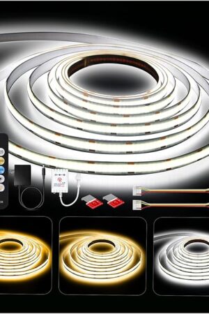 DAYBETTER COB LED Strip Lights, Tunable White(2700K-6500K) COB LED Lights with 3040 LEDs, 24V Adapter, RF Remote, Dimmable High Density Uniform LED Strip for Bedroom, Kitchen, Cabinet, CRI90+, 16.4ft