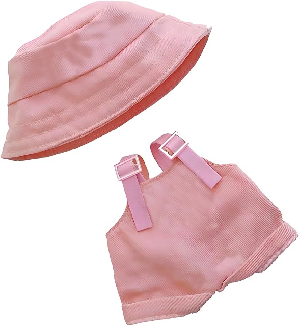 The Complete Cute Outfit for 17cm Collectible Dolls: Hat & Overalls Set - Ideal for Dressing Up Elf or Fantasy Style Figures (Pink-a)
