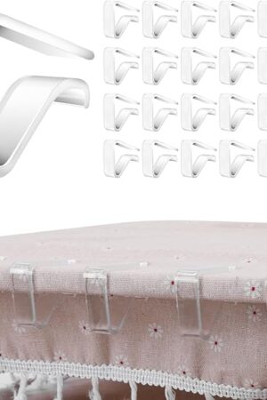 24 Pieces Clear Tablecloth Clips, Durable Plastic Table Cover Holders, Windproof Transparent Clamps for Securing Tablecloths Indoor Outdoor Party, Wedding, Christmas Event, Picnic, Camping (24, Large)