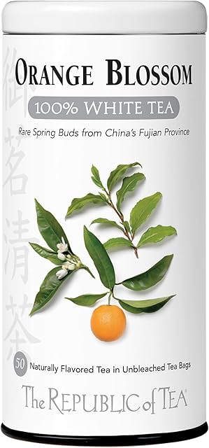 The Republic of Tea Orange Blossom 100% White Tea Bags | Steeps 50 Low-Caffeinated Cups