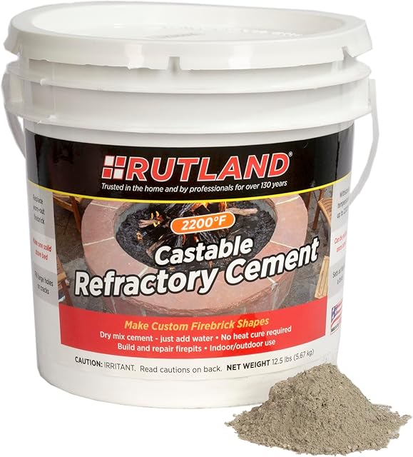 Rutland Castable Refractory Cement 12.5 Pound - High Temperature Fireplace & Woodstove Fire Cement - Cast Custom Fire Brick, Refractory Panels & Fire Pits, Pizza Ovens