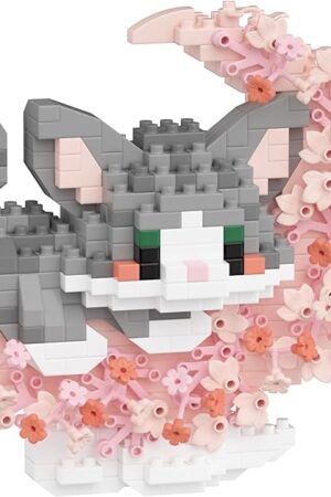 The QISHOUTING Shorthair Cat Micro Building Blocks with Flowers for Kids 8 9 10+,Flowers Mini Building Set,Animal Micro Building Kits,Home Office Décor Gift for Adults and Teens