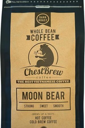 Chestbrew Whole Bean Coffee. Strong Dark Roast Vietnamese Coffee - Moon Bear Premium 20 Ounce Bag