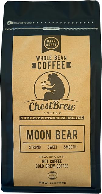 Chestbrew Whole Bean Coffee. Strong Dark Roast Vietnamese Coffee - Moon Bear Premium 20 Ounce Bag