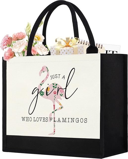 Canvas Tote Bag for Women, Cute Flamingo Gifts for Women, Flamingo Lover Gifts Aesthetic Beach Bag Reusable Grocery Bag, Birthday Christmas Gift for Mom Daughter Friends Sisters Who Loves Flamingos