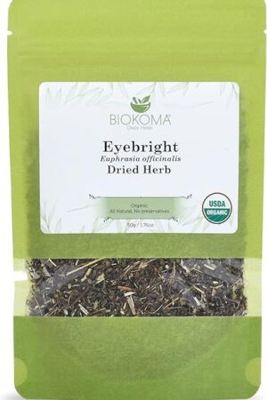 Biokoma Pure and Organic Eyebright Dried Herb 50g (1.76oz) in Resealable Moisture Proof Pouch, USDA Certified Organic - Herbal Tea, No Additives, No Preservatives, No GMO, Kosher