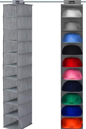 VAESIDA 10 Shelf Hat Rack Hanging Closet/Organizer for Storage - Best Baseball Cap Holder, Gray
