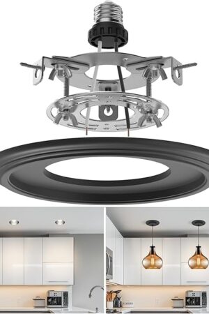 5" and 6" Recessed Can Light Conversion Kit, Light Fixture Upgrade, Pendant Light, Fan Compatible, Equipped with 7¾ Inch Decorative Plastic Medallion, Black Finish