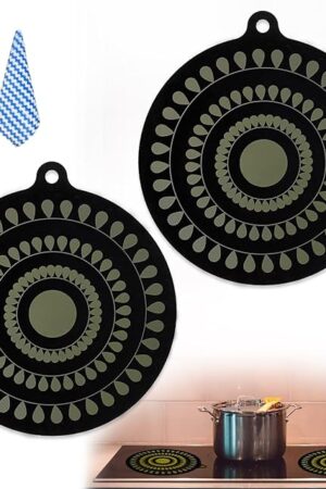 9.5 Inch Thermochromic Silicone Induction Cooktop Protect Mat,2Pcs Induction Cooktop Protective Cover,Non-Slip Pads to Prevent Pots and Pans from Sliding While Cooking